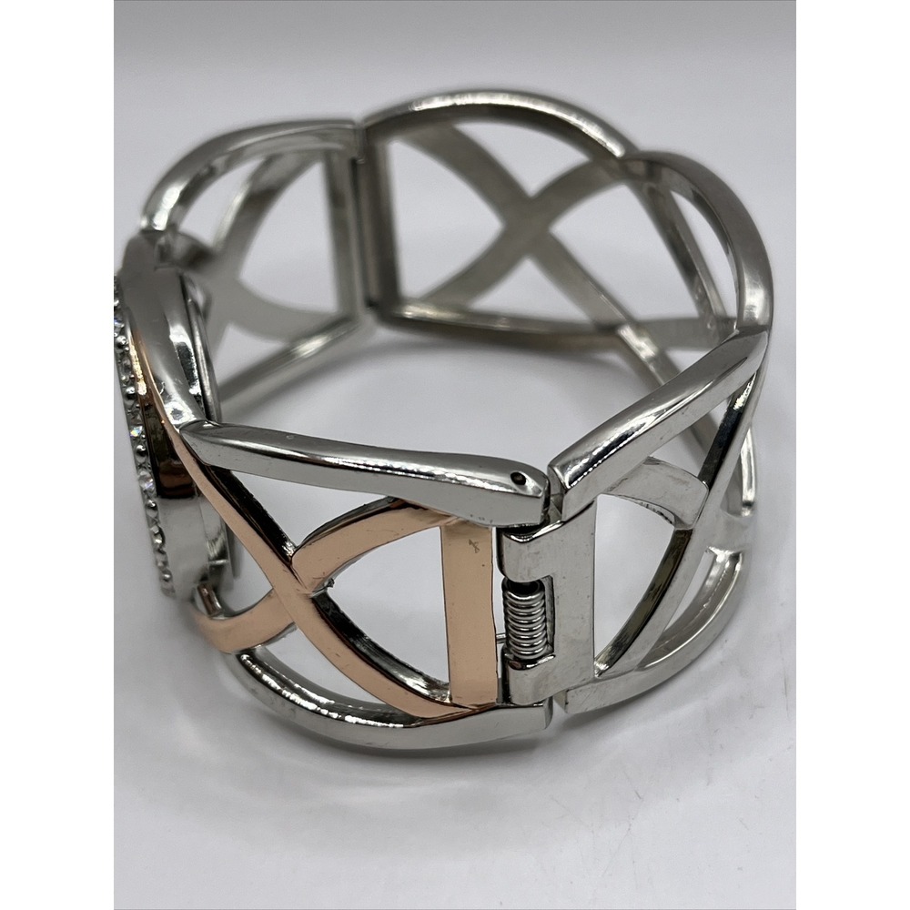 Studio Time Rose Gold & Silver Hinge Bangle Band Women's Watch- New‎ Battery - Picture 5 of 6
